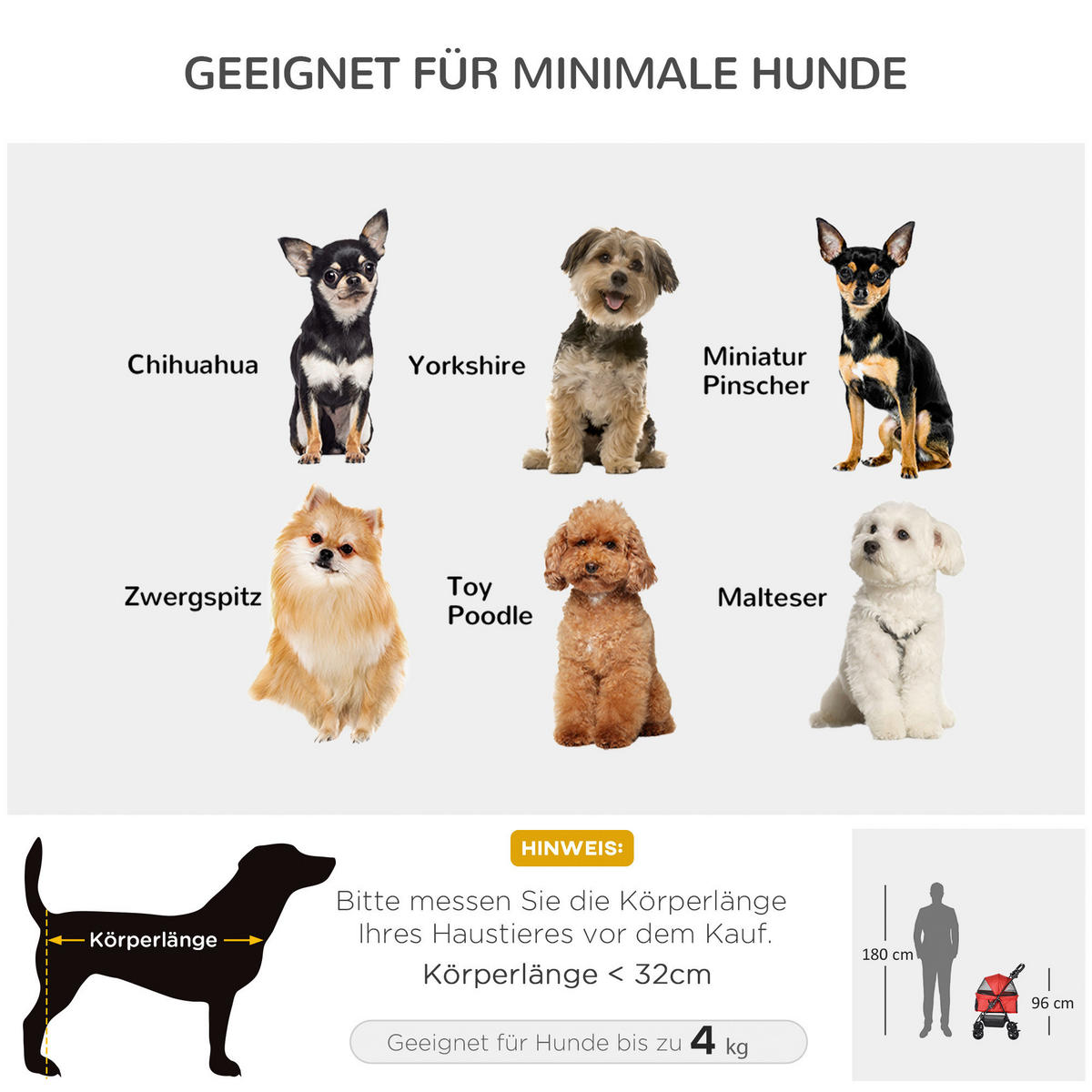 PawHut Hunde-Zubehör rot Polypropylen B/H/L: ca. 45x67x96 cm Hundewagen - rot (96,00/45,00/67,00cm) - PawHut