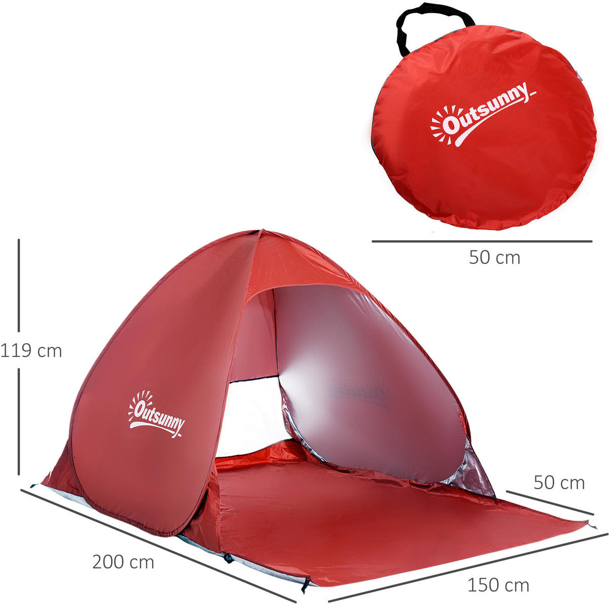 Outsunny Pop-Up Zelt rot Polyester-Mischgewebe B/H/L: ca. 200x115x150 cm Pop-Up_Zelt_für_2_Personen - rot (150,00/200,00/115,00cm) - Outsunny