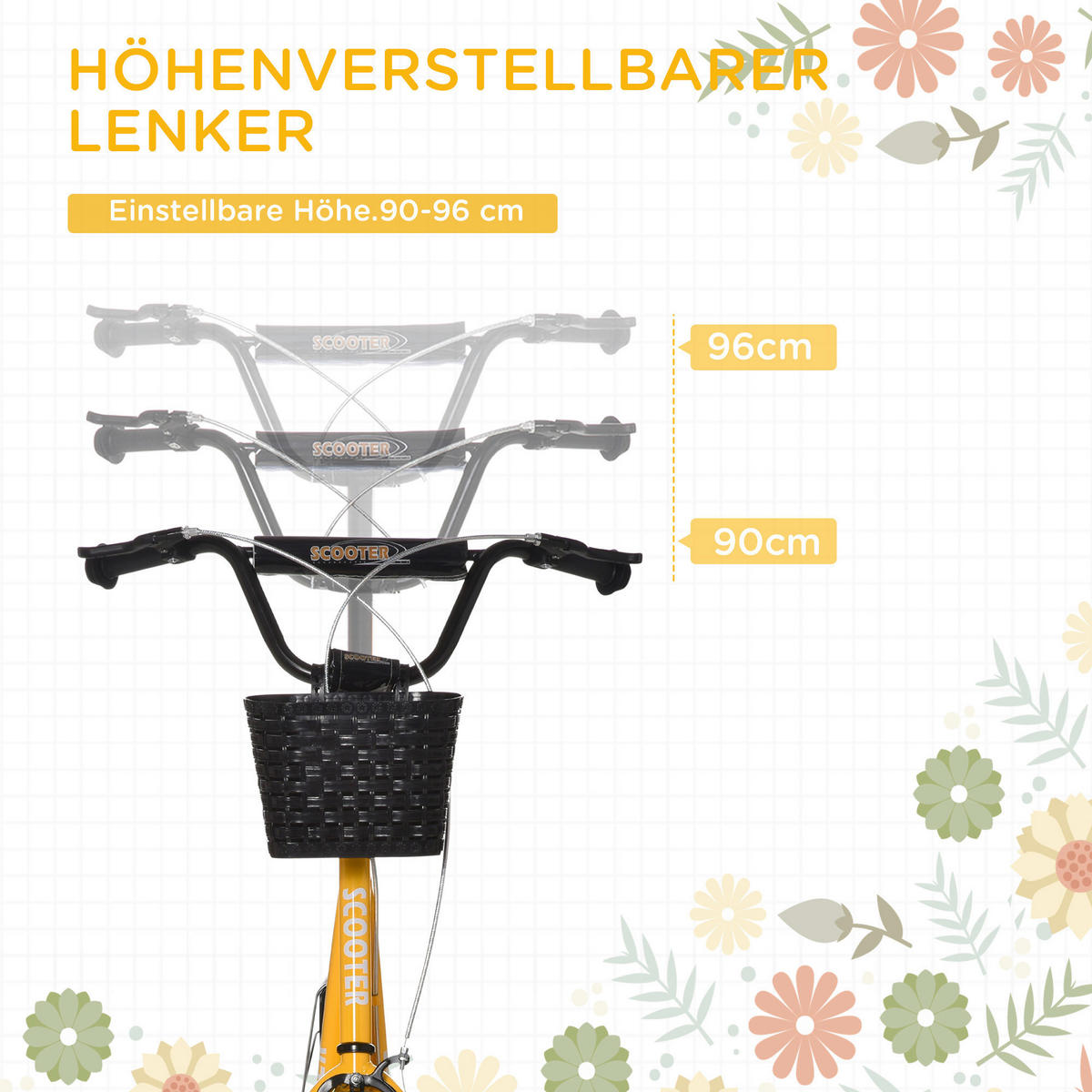 HOMCOM Kinder-Kickroller orange B/H/L: ca. 58x96x139 cm Kinder-Kickroller - orange/schwarz (139,00/58,00/96,00cm) - HOMCOM