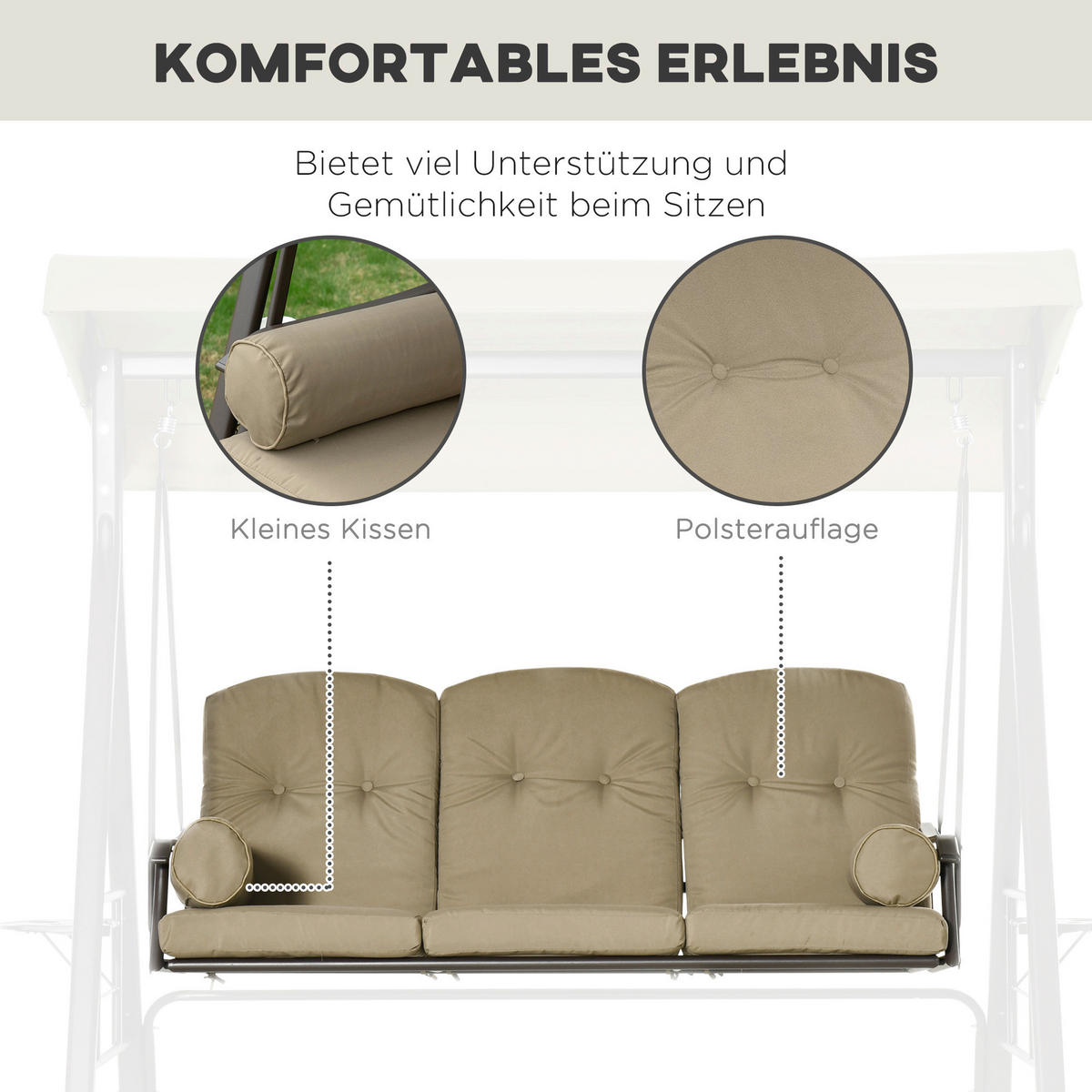 Outsunny Hollywoodschaukel khaki Polyester B/H/L: ca. 206x183x116 cm Hollywoodschaukel - khaki (116,00/206,00/183,00cm) - Outsunny