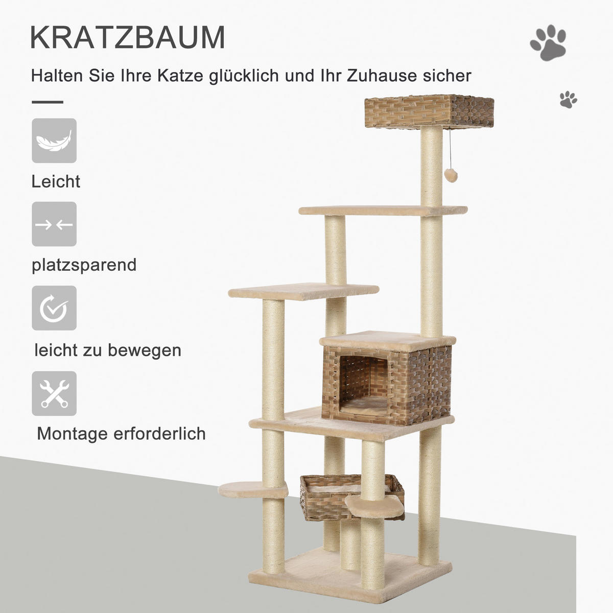 PawHut Kratzbaum Kratzbaum - (55,00/55,00/174,00cm) - PawHut
