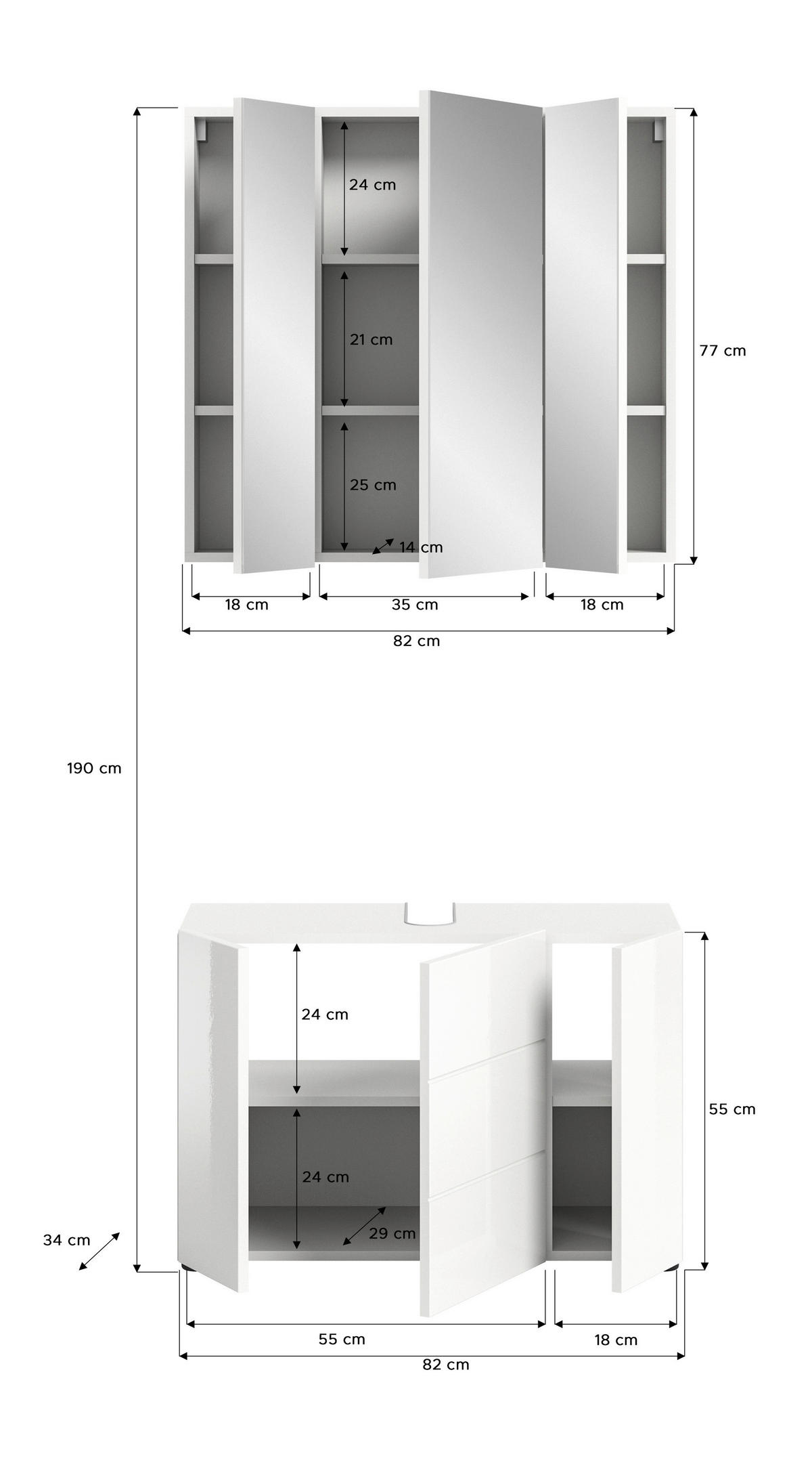 Badezimmer-Set VIRA weiß weiß Hochglanz B/H/T: ca. 82x190x34 cm VIRA - weiß (82,00/190,00/34,00cm) - xonox.home