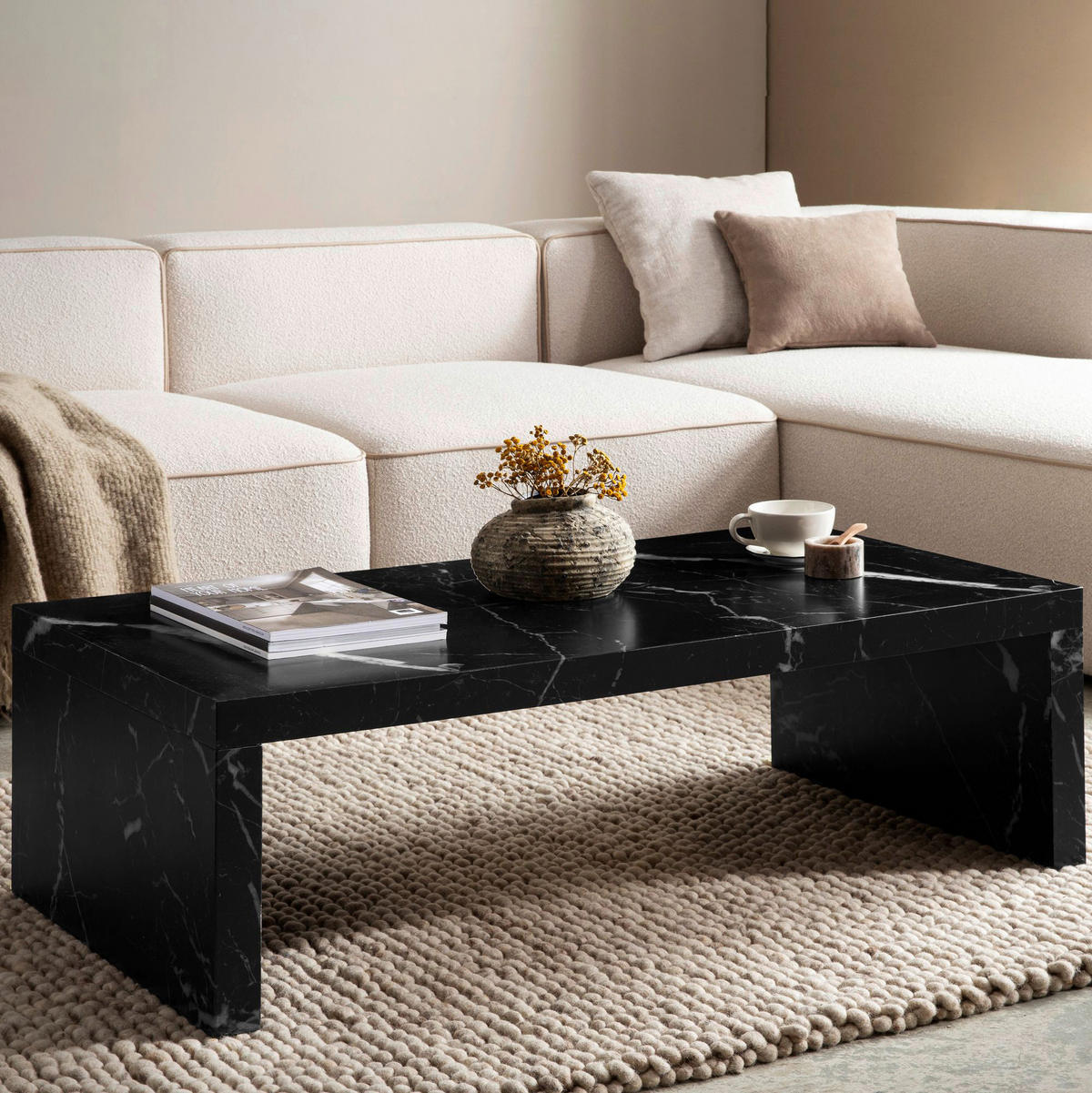Couchtisch schwarz Marmor Optik B/H/T: ca. 110x35x55 cm Couchtisch - schwarz (110,00/35,00/55,00cm) - Wohnling