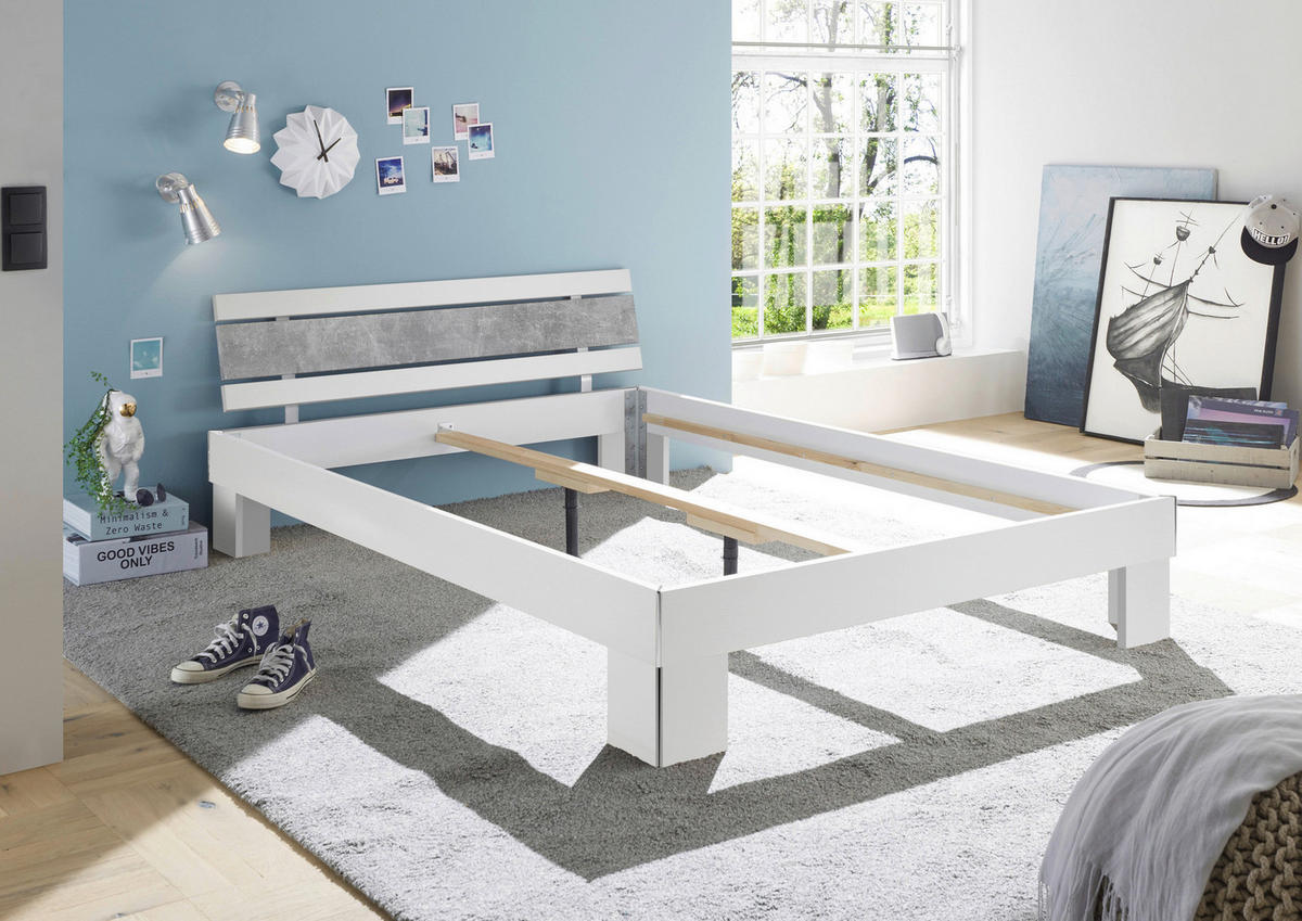 Futonbett Lyon weiß Beton Optik Liegefläche B/L: ca. 140x200 cm Lyon - Beton/weiß (146,00/69,00/211,00cm)