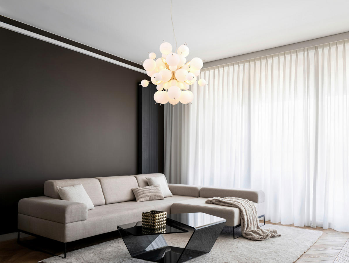GLOBO Pendelleuchte nickel matt Glas Metall H/D: ca. 120x55 cm E14 6 Brennstellen UDO - nickel matt (55,00/120,00cm) - GLOBO