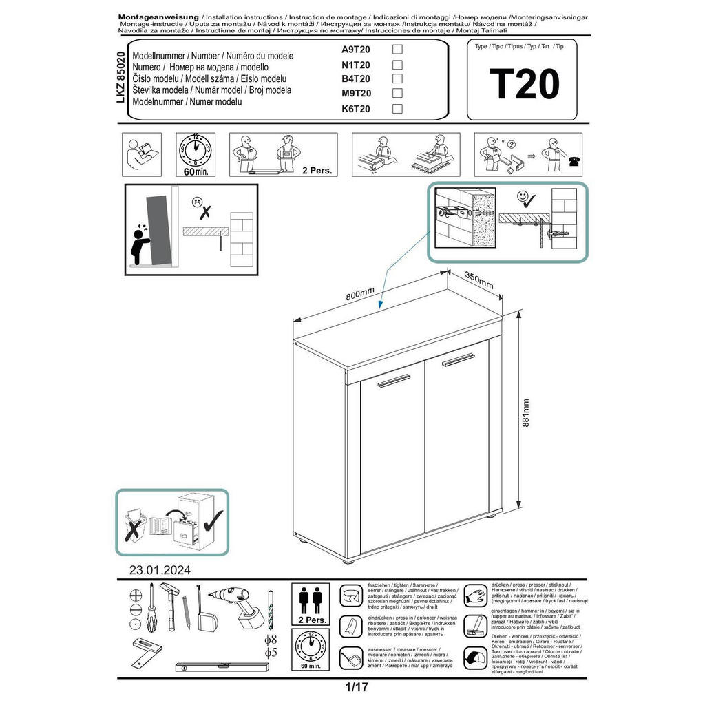 Thumbnail - Highboard Jam Eiche Wotan Nachbildung grau B/H/T: ca. 80x88x35 cm