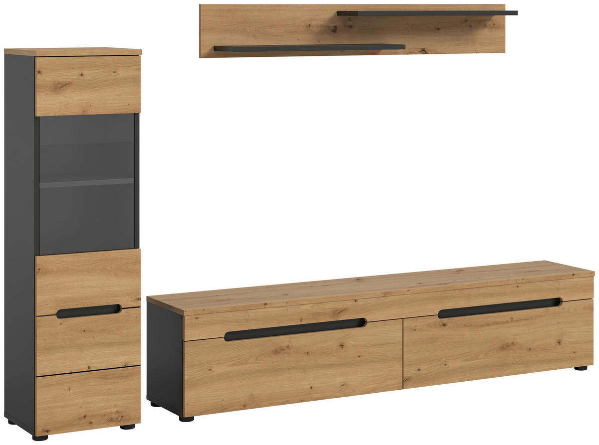Wohnwand Canu basaltgrau Nachbildung Artisan Oak Nachbildung B/H/T: ca. 221x141x33 cm Canu - basaltgrau (221,00/141,00/33,00cm) - xonox.home