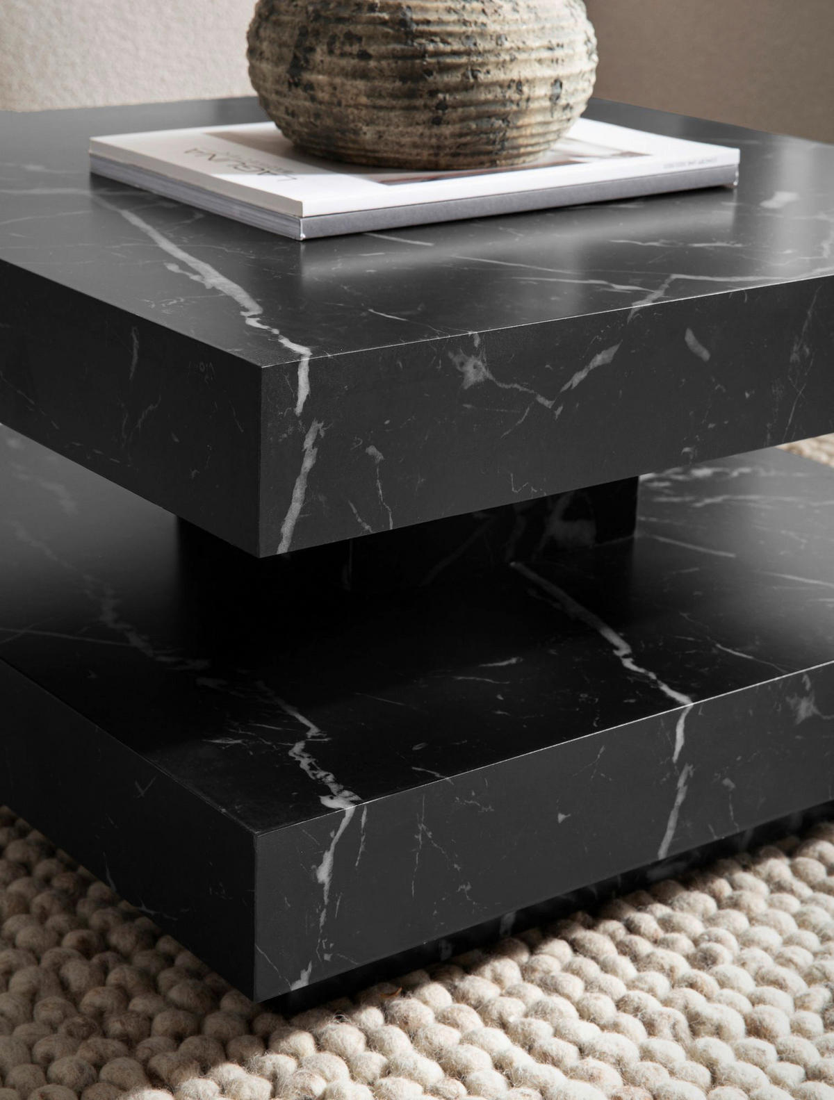Couchtisch schwarz Marmor Optik B/H/T: ca. 60x34x60 cm Couchtisch - schwarz (60,00/34,00/60,00cm) - Wohnling