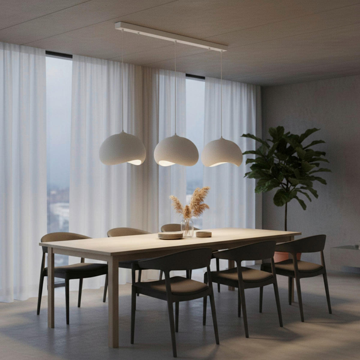 Opviq Pendelleuchte weiß Metall Polyester-Mischgewebe B/H/L: ca. 29x120x34 cm E27 3 Brennstellen Yontu - 15853 - A - weiß (34,00/29,00/120,00cm) - Opviq