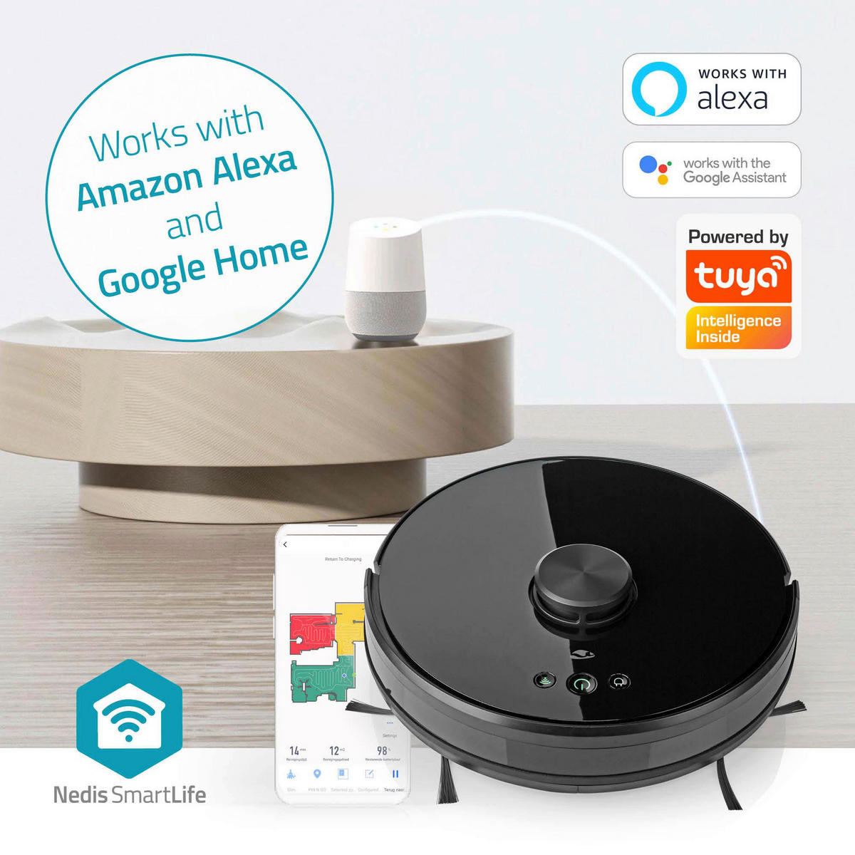 Nedis Roboter-Staubsauger schwarz Polypropylen B/H/L: ca. 33,1x33,3x9,6 cm SmartLife - schwarz (9,60/33,10/33,30cm) - Nedis
