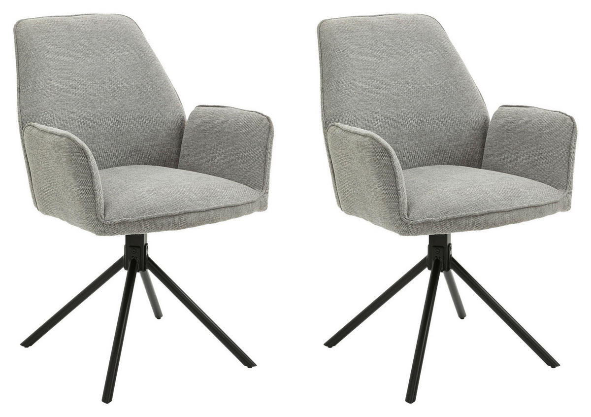 Stuhl BLAIR 2er-Set hellgrau schwarz Webstoff Metall B/H/T: ca. 57x89x61 cm BLAIR 2er-Set - hellgrau/schwarz (57,00/89,00/61,00cm) - byLIVING