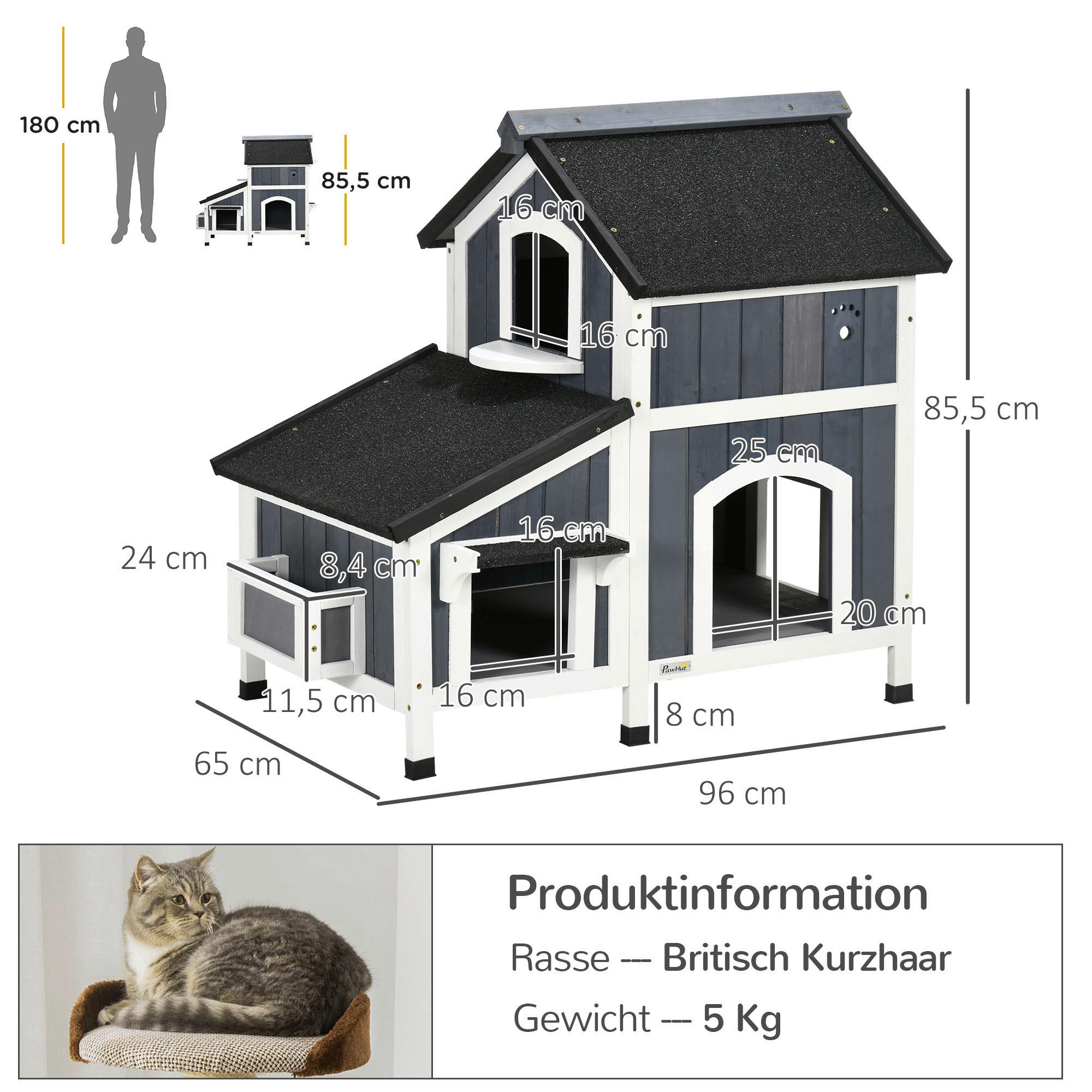 PawHut Katzen-Zubehör grau Edelstahl B/H/L: ca. 65x96x85,5 cm Katzenhaus - grau (85,50/65,00/96,00cm) - PawHut