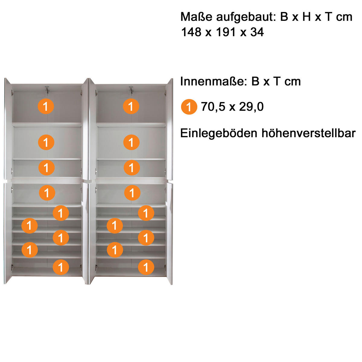 Garderobenschrank Mirror weiß B/H/T: ca. 148x191x34 cm Mirror - weiß (148,00/191,00/34,00cm) - Trendteam