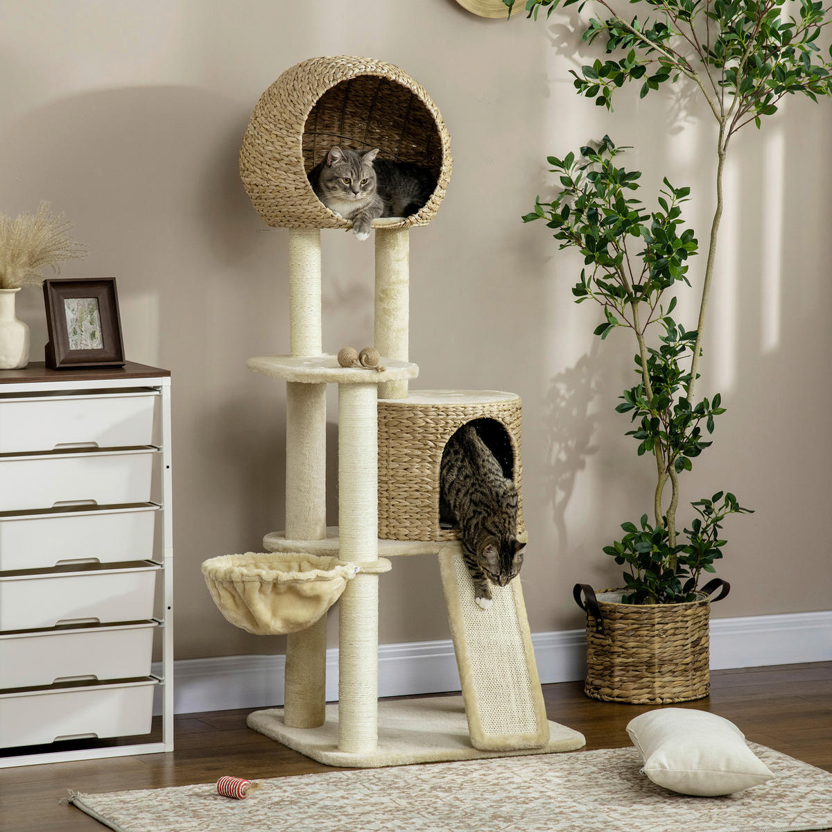 PawHut Kratzbaum beige Spanplatte B/H/L: ca. 60x60x150 cm Kratzbaum - beige (150,00/60,00/60,00cm) - PawHut