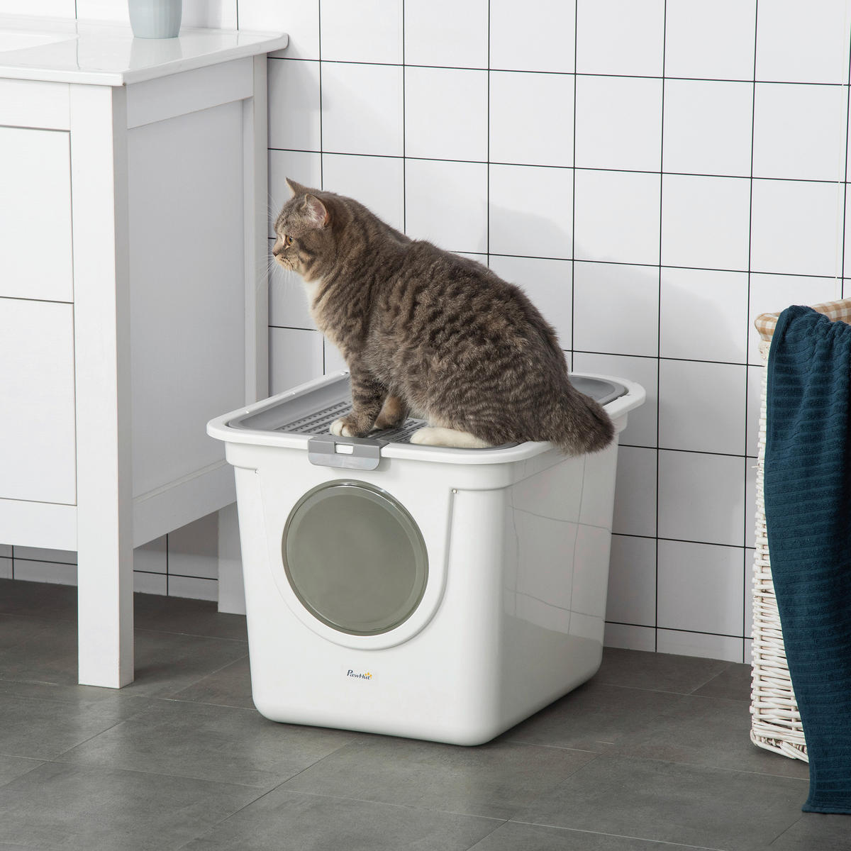 PawHut Katzen-Zubehör weiß Polyethylen B/H/L: ca. 55x44x39 cm Katzentoilette - weiß (39,00/55,00/44,00cm) - PawHut
