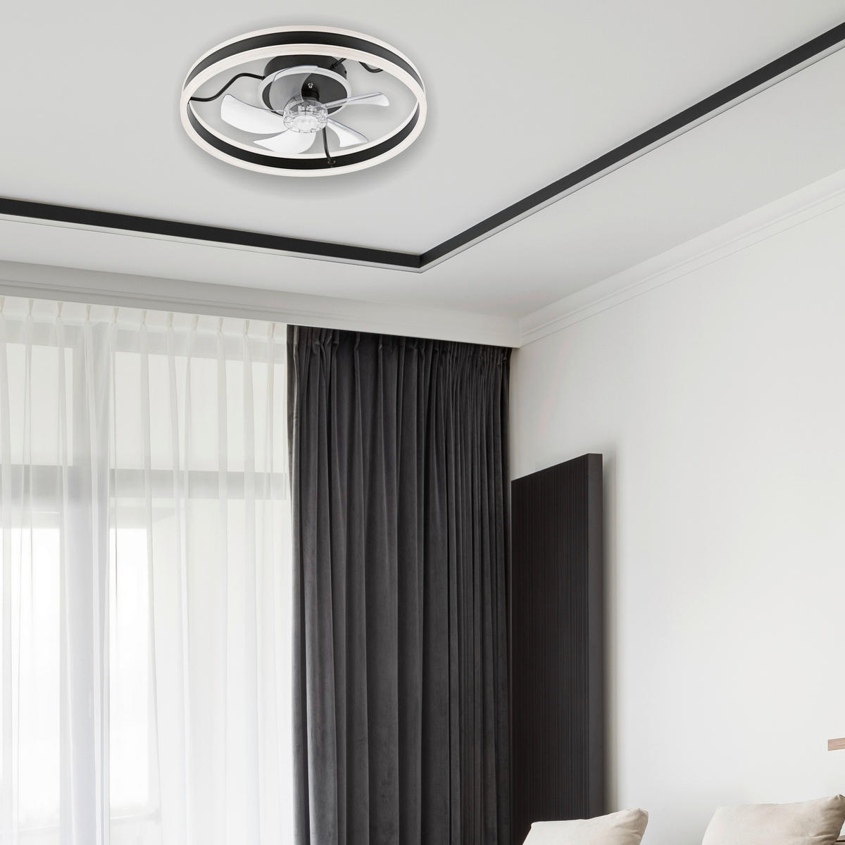 Lamkur LED-Deckenventilator FALCO 49915 schwarz H/L: ca. 17x50 cm max. 40 W Falco - schwarz (50,00cm) - Lamkur