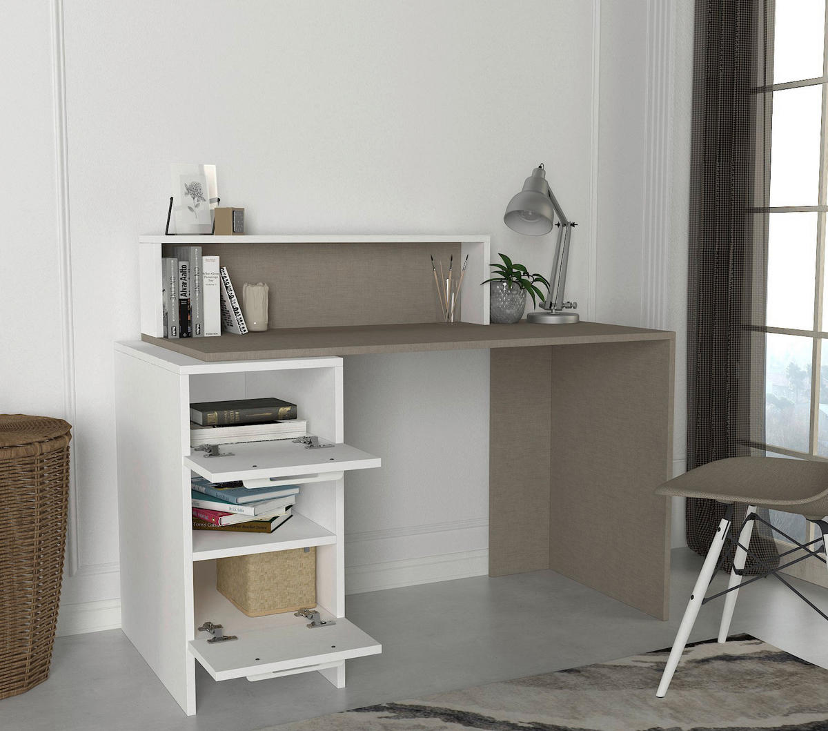 Schreibtisch Mikasa weiß grau B/H/T: ca. 127x90x60 cm Mikasa - weiß/grau (127,00/90,00/60,00cm) - moebel17