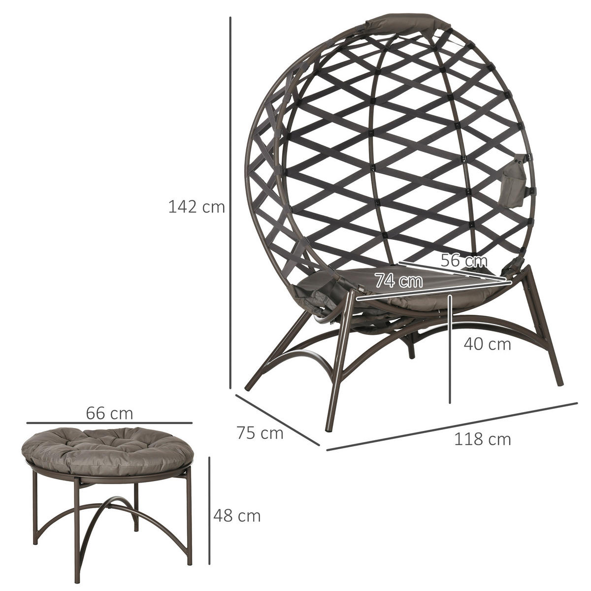 Outsunny Gartenstuhl-Set sand Polyester B/H/L: ca. 75x142x118 cm Gartenstuhl-Set - sand (118,00/75,00/142,00cm) - Outsunny