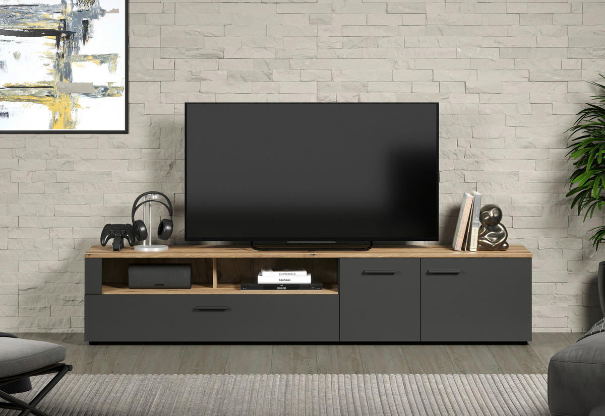 TV-Lowboard Esteban anthrazit Eiche Evoke Coast Nachbildung B/H/T: ca. 210x43x41 cm Esteban - Eiche/anthrazit (210,00/43,00/41,00cm)