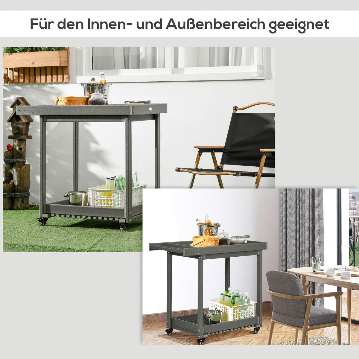 Outsunny Servierwagen dunkelgrau Kunststoff B/H/L: ca. 50x80x87 cm Servierwagen - dunkelgrau (87,00/50,00/80,00cm) - Outsunny