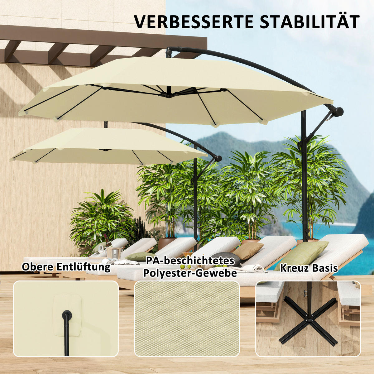Outsunny Ampelschirm beige Polyester B/H/L: ca. 260x245x304 cm Ampelschirm - beige (304,00/260,00/245,00cm) - Outsunny