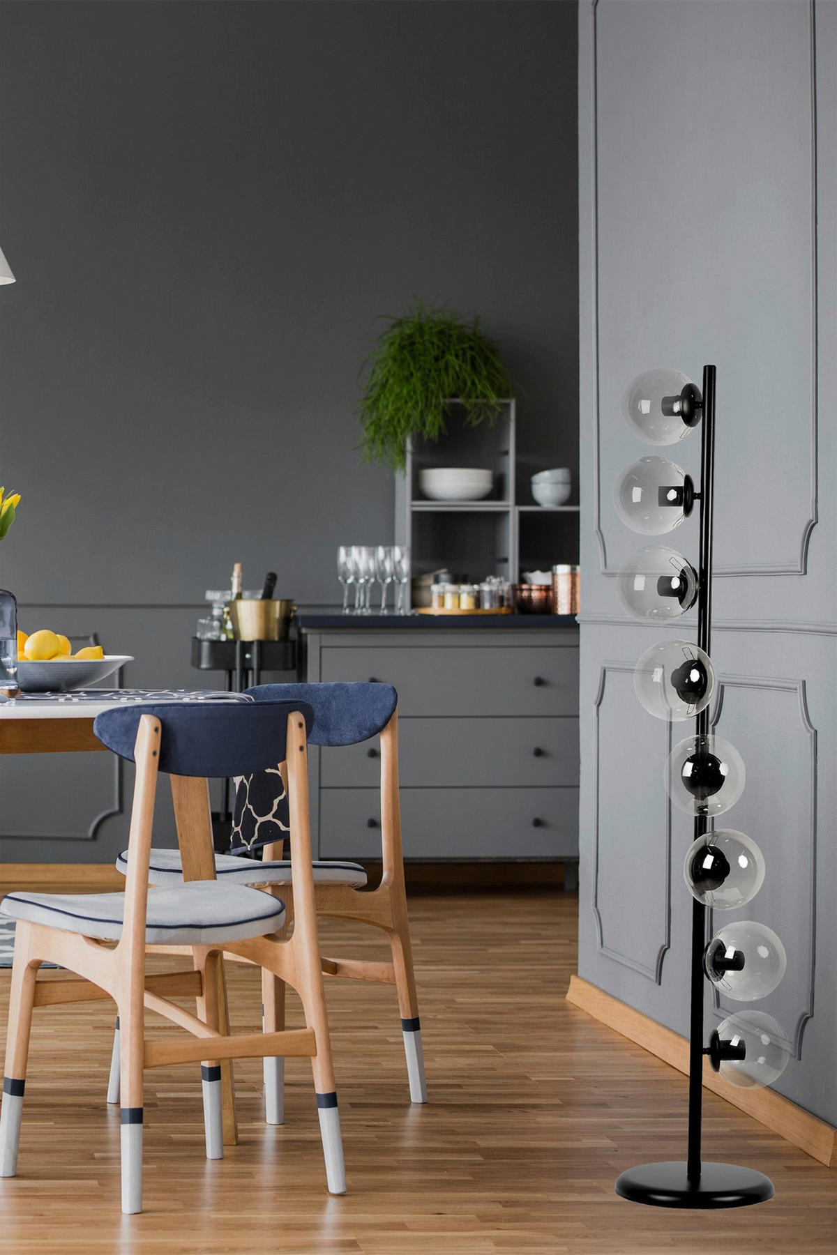 Opviq Stehleuchte weiß Metall Glas B/H/L: ca. 30x155x30 cm E27 8 Brennstellen Stehleuchte_8730-1 - weiß (30,00/30,00/155,00cm) - Opviq