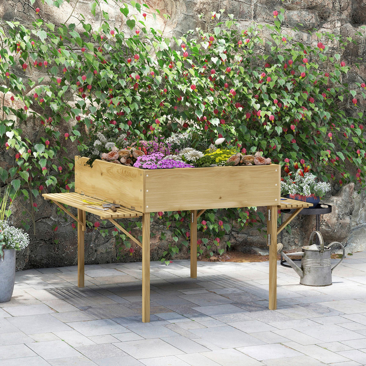 Outsunny Hochbeet natur Holz B/H/L: ca. 91,5x122x89 cm Hochbeet - natur (89,00/91,50/122,00cm) - Outsunny
