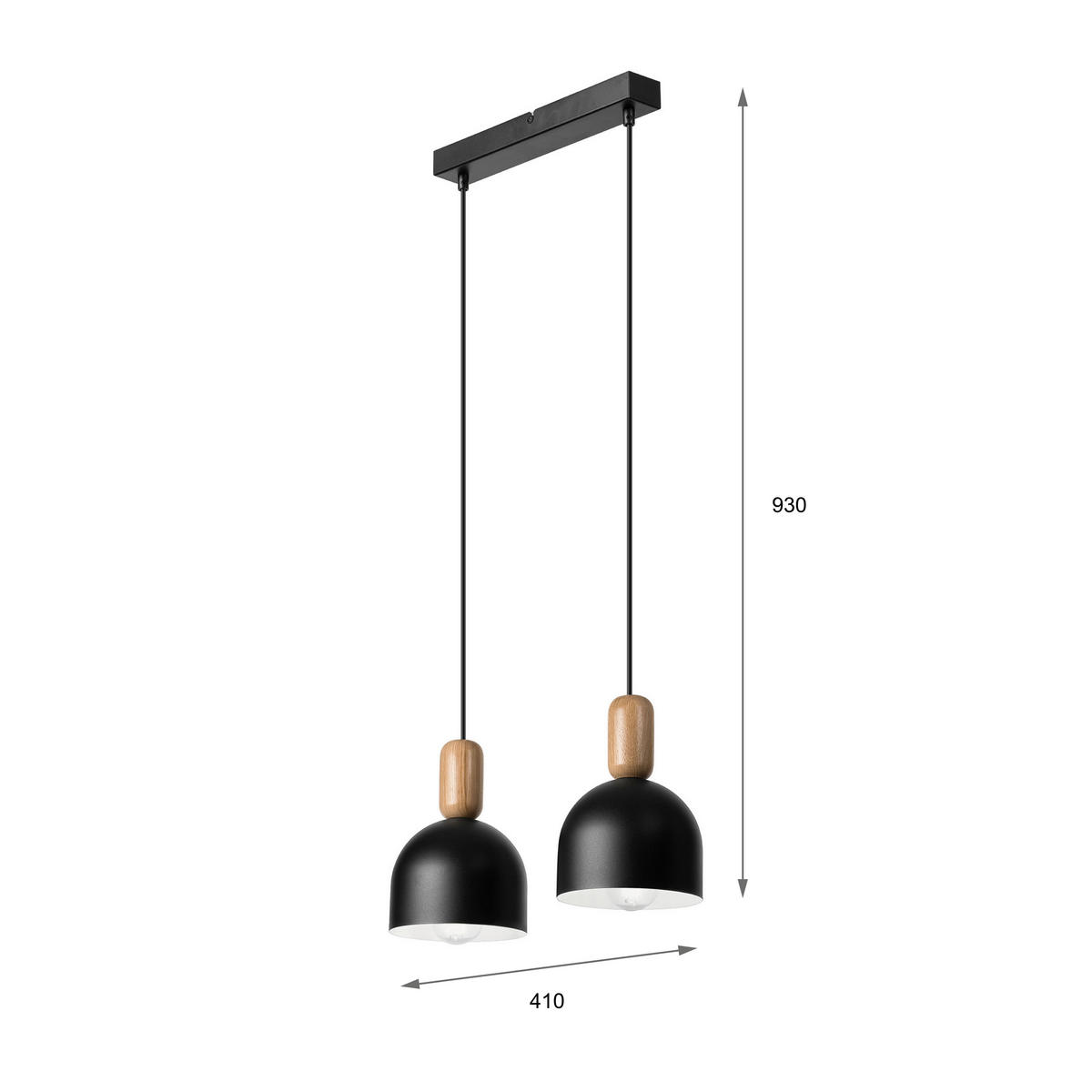 Lamkur Hängeleuchte schwarz Eiche Holz Stahl B/H/L: ca. 15,5x93x41 cm E27 2 Brennstellen Alma - Eiche/schwarz (41,00/15,50/93,00cm) - Lamkur