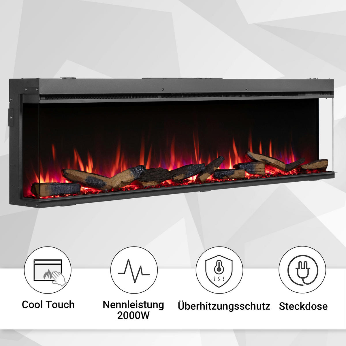 Balderia Elektrischer-Kamin B/H/T/L: ca. 182,8x49,5x21x182,8 cm Elektro-Kamin Athena 72" - (182,80/182,80/49,50cm) - Balderia
