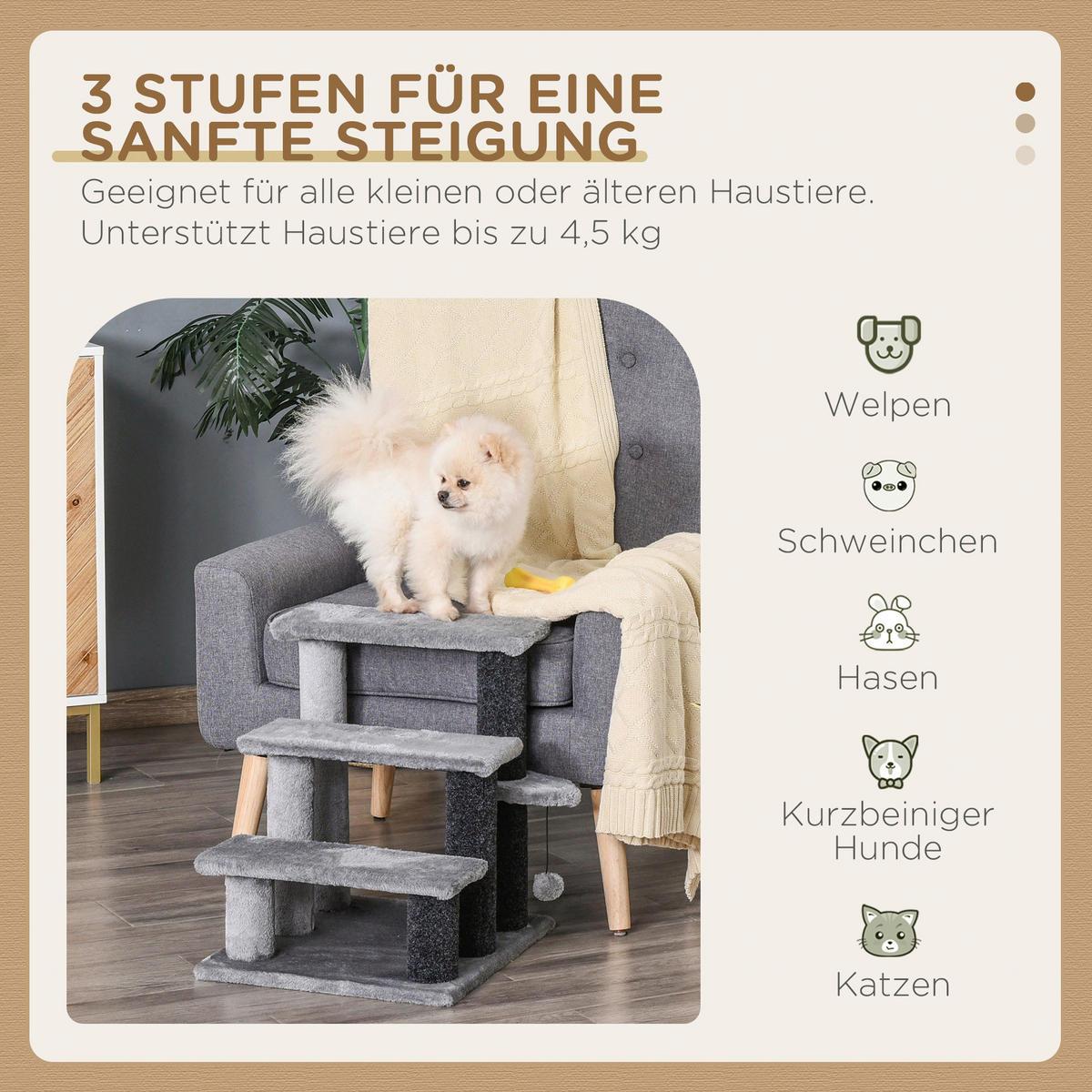 PawHut Haustiertreppe grau Polyester B/H/L: ca. 40x48x45 cm Haustiertreppe - grau (45,00/40,00/48,00cm) - PawHut
