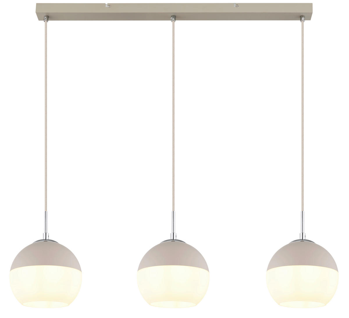 GLOBO Pendelleuchte weiß Opal sand Glas Textil Metall B/H/L: ca. 20x120x90 cm E27 3 Brennstellen RAGUSA - sand/weiß (90,00/20,00/120,00cm) - GLOBO