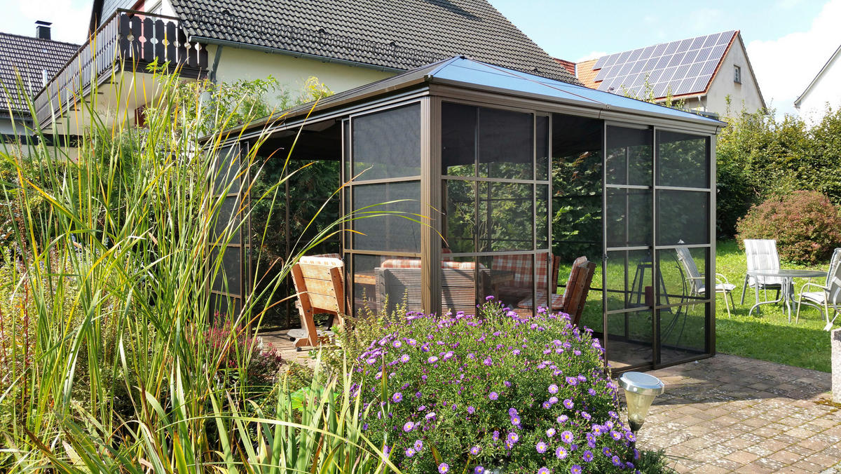 Sojag Pavillon Castel bronze Aluminium B/H/L: ca. 362x296x427 cm Castel - bronze (427,00/362,00/296,00cm) - Sojag