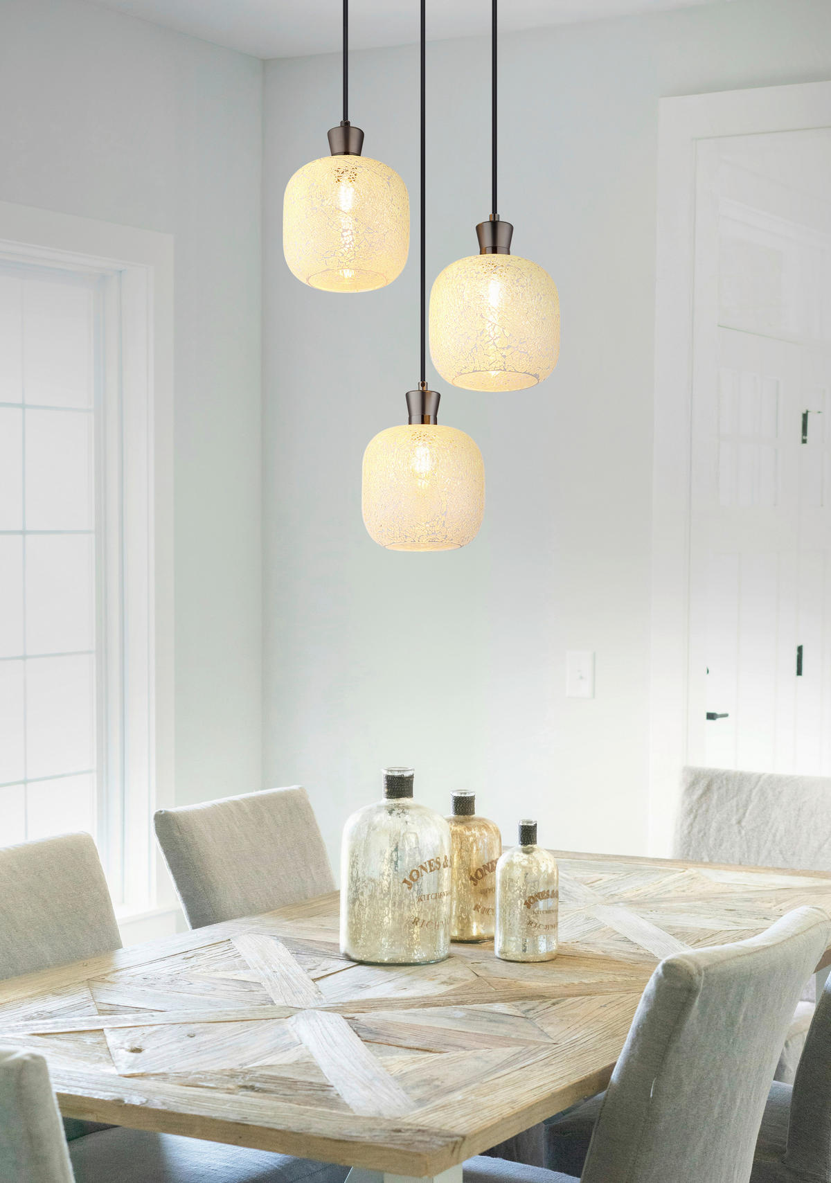 GLOBO Hängeleuchte schwarz Chrom Glas Metall B/H/L: ca. 21x37x37 cm E14 3 Brennstellen Hängeleuchte-Brokana - schwarz/Chrom (37,00/21,00/37,00cm) - GLOBO