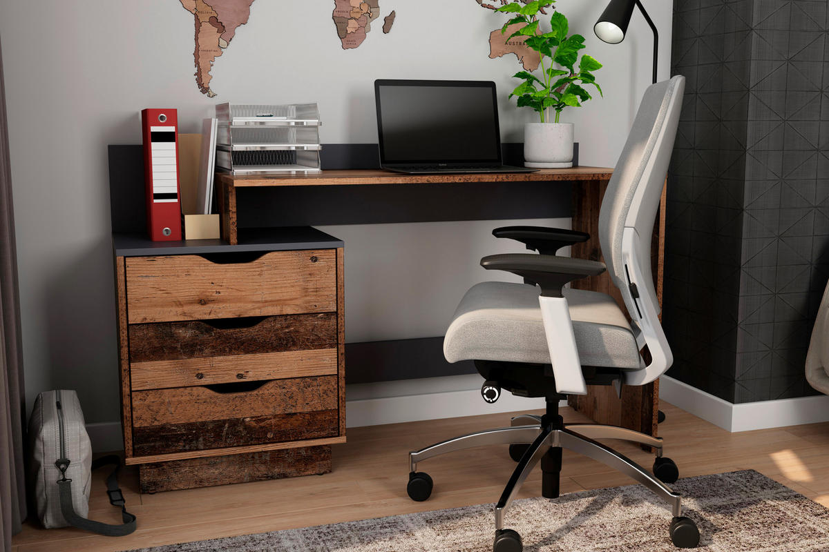 Schreibtisch BELFAST Eiche Old Wood Nachbildung anthrazit B/H/T: ca. 138x83,5x51,5 cm BELFAST - Eiche/anthrazit (138,00/83,50/51,50cm) - byLIVING