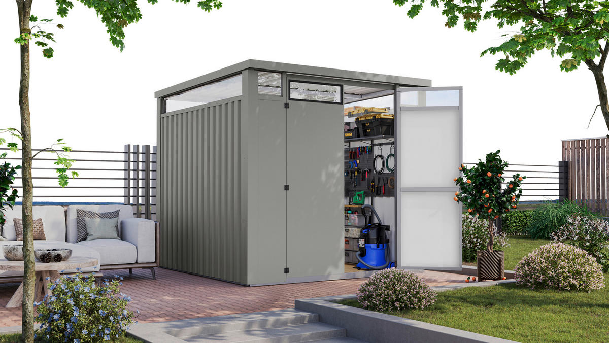 Karibu Gartenhaus Nessa 2 grau B/H/L: ca. 220x215x220 cm Nessa 2 - grau (220,00/220,00/215,00cm) - Karibu