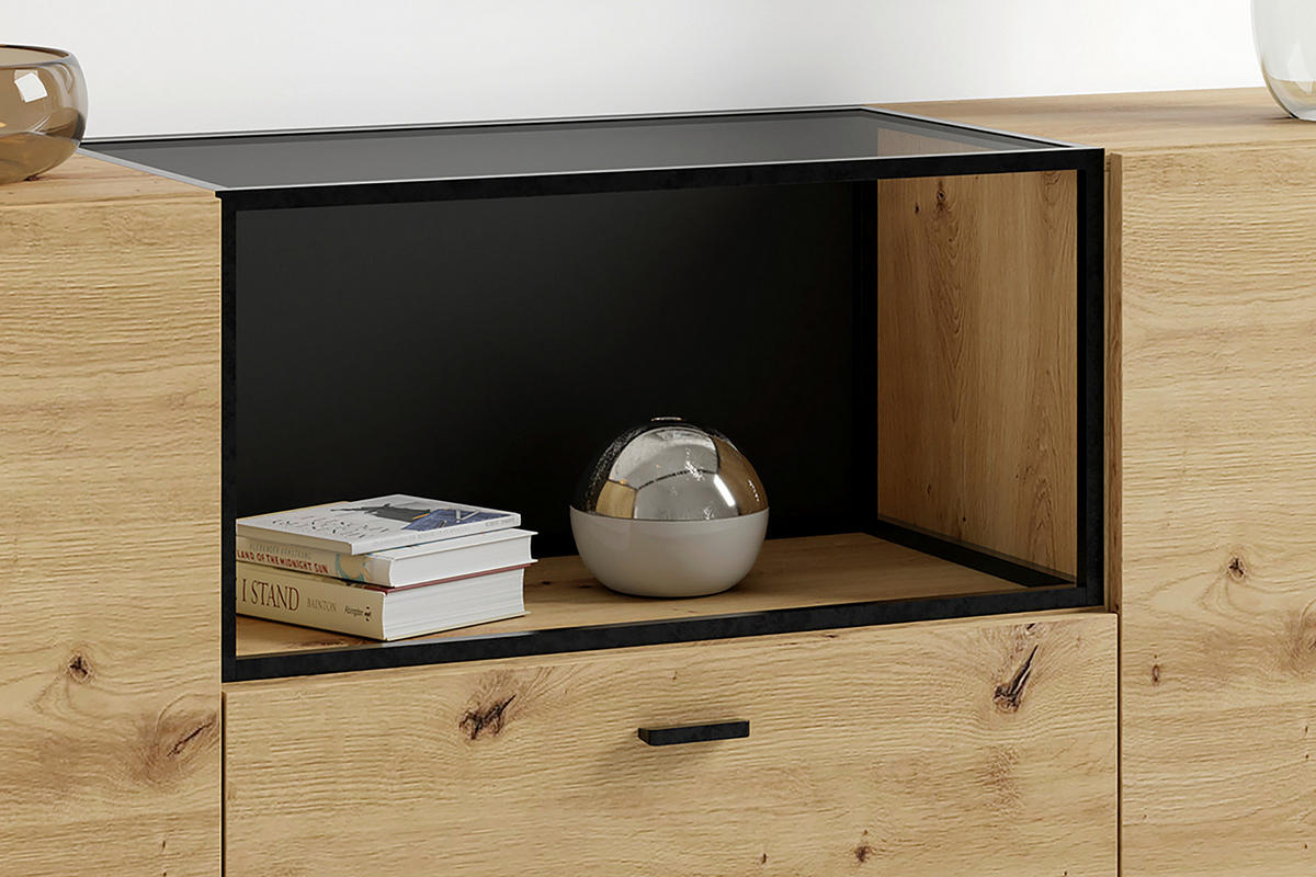 Sideboard FRAME Eiche schwarz B/H/T: ca. 200x75,5x37,5 cm FRAME - Eiche/schwarz (200,00/75,50/37,50cm) - byLIVING