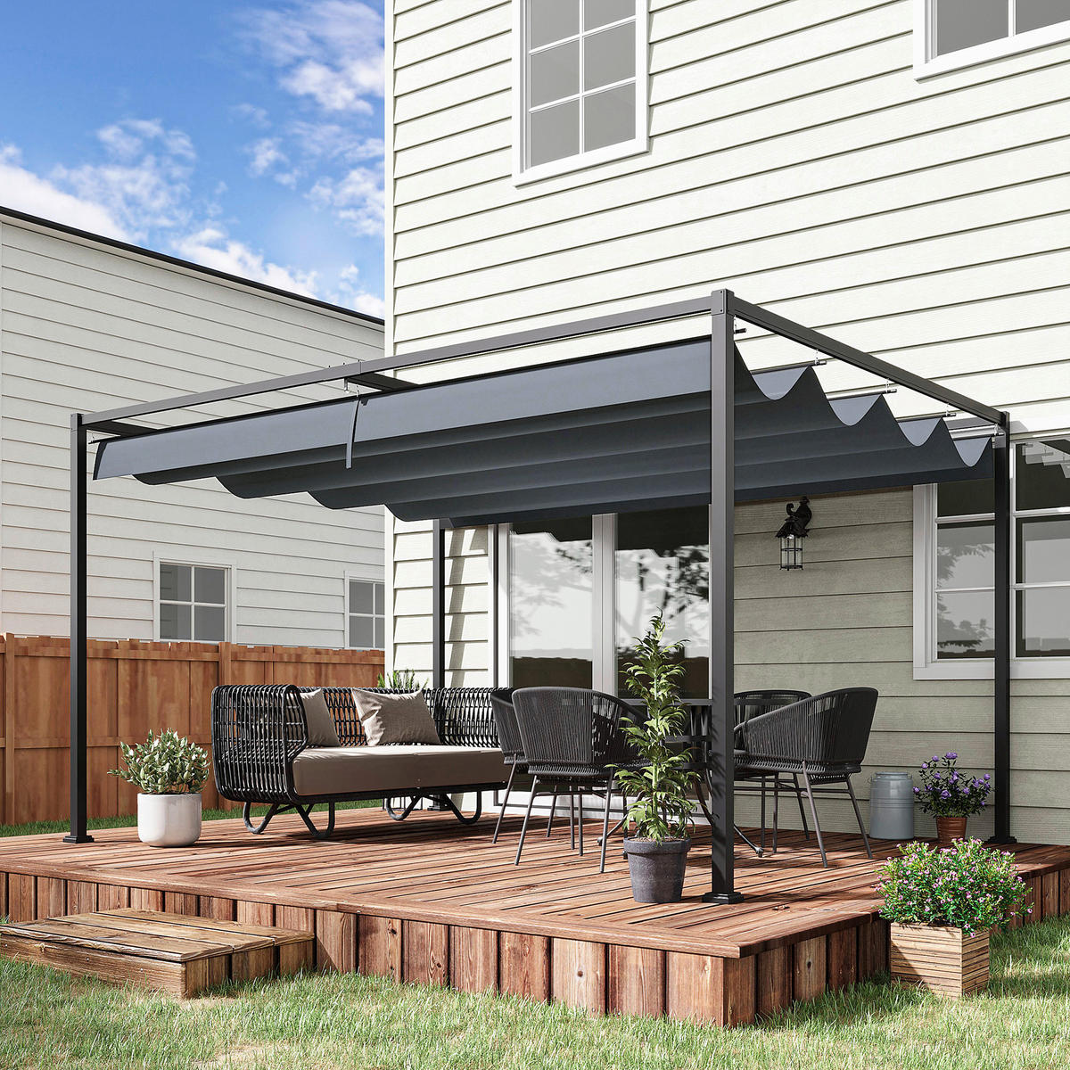 Outsunny Pergola dunkelgrau Stahl B/H/L: ca. 300x222x400 cm Pergola - dunkelgrau (400,00/300,00/222,00cm) - Outsunny