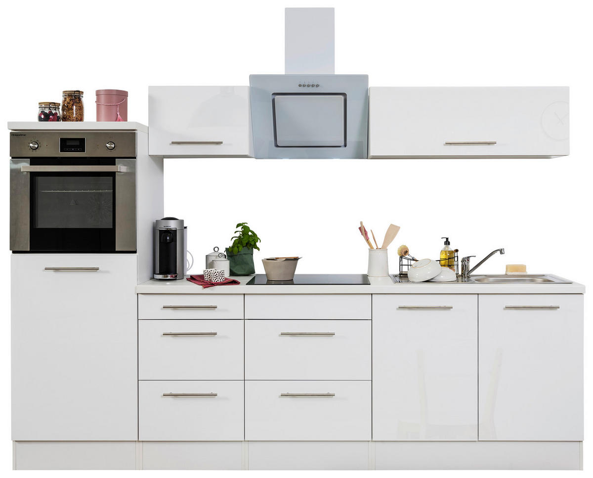 Respekta Küchenblock Amanda weiß Hochglanz B/H/T: ca. 270x200x60 cm Amanda - weiß/Edelstahloptik (270,00/200,00/60,00cm) - Respekta