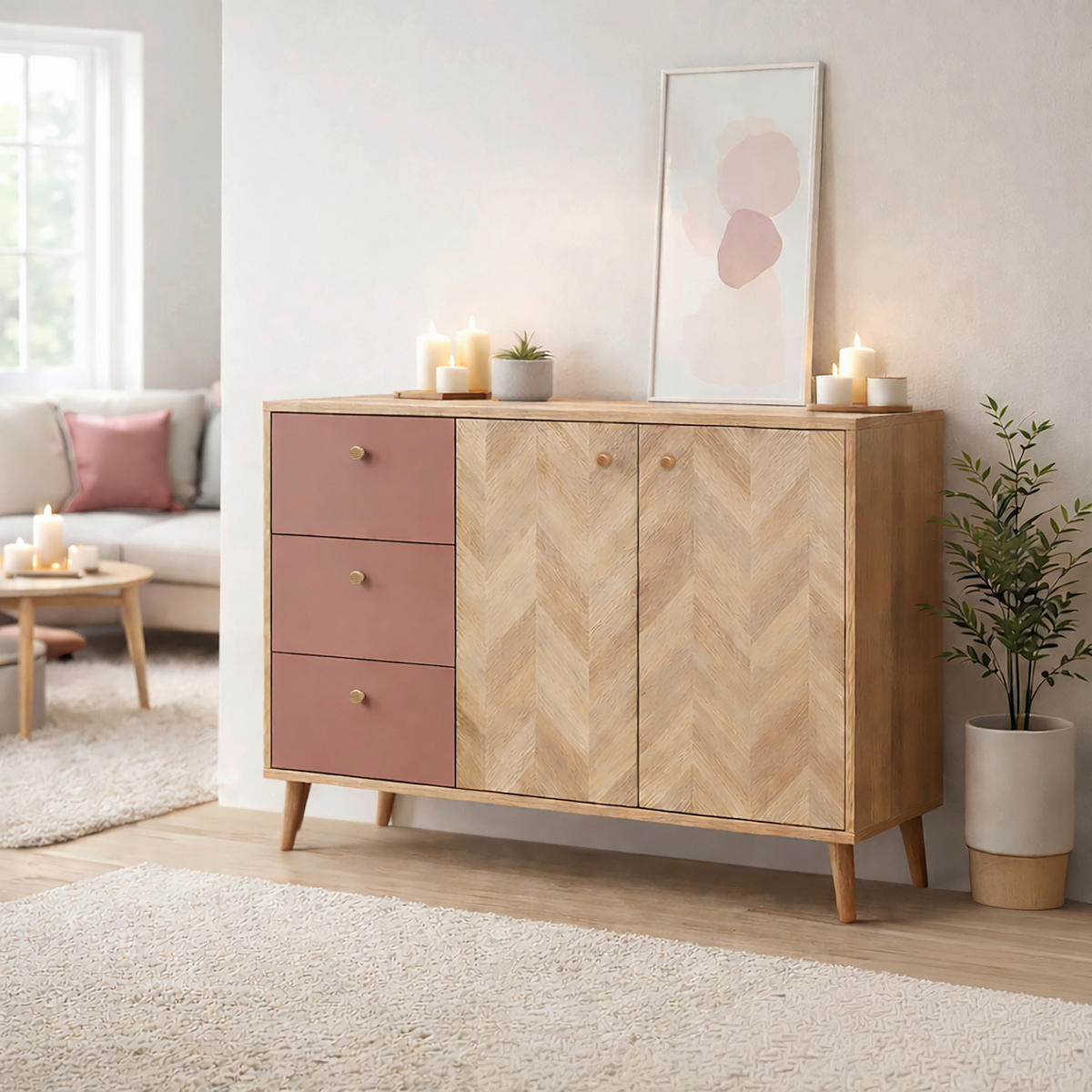 Sideboard Visby Eiche Nachbildung mauve B/H/T: ca. 109x63,9x33,05 cm Visby - Eiche/mauve (109,00/63,90/33,05cm) - Schildmeyer
