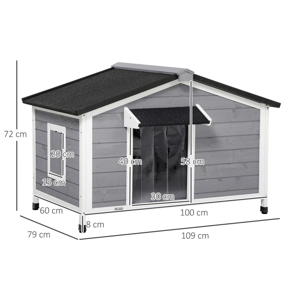 PawHut Hundehütte weiß Holz B/H/L: ca. 79x72x109 cm Hundehütte - weiß/schwarz (109,00/79,00/72,00cm) - PawHut