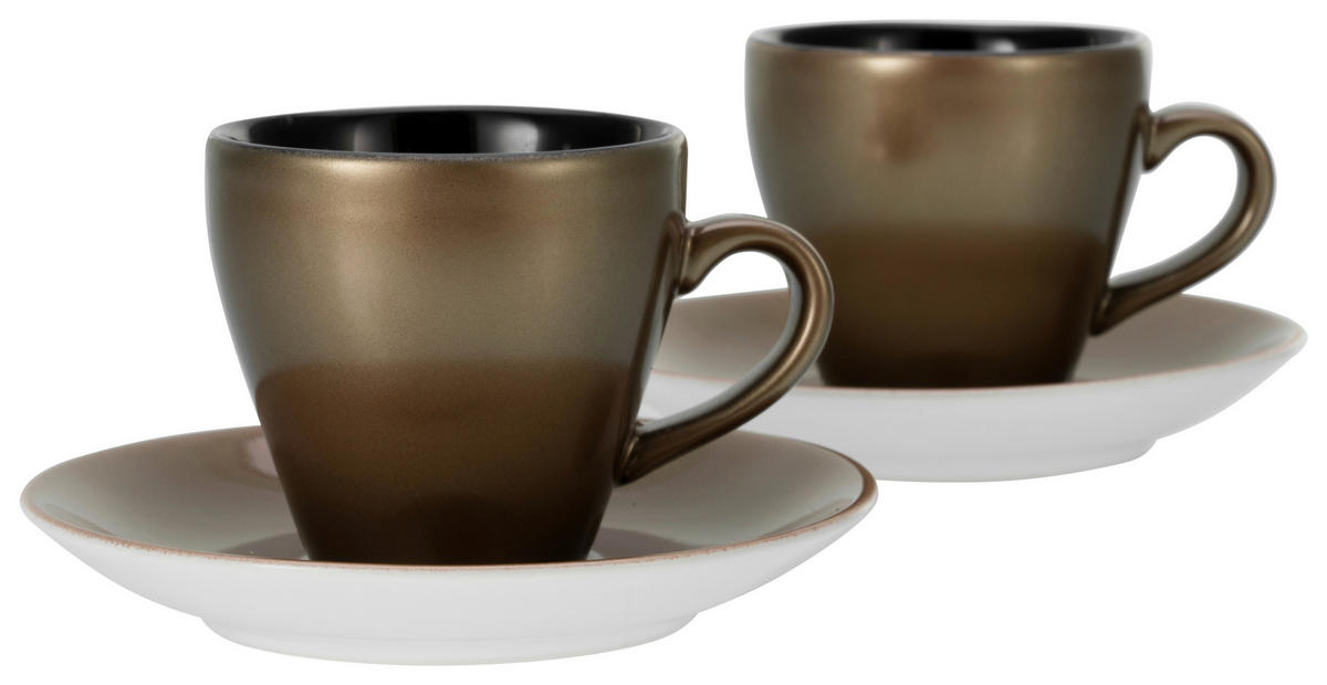 CreaTable Espressotassenset Golden Days gold Steinzeug 4 tlg. Golden Days - gold/schwarz - CreaTable