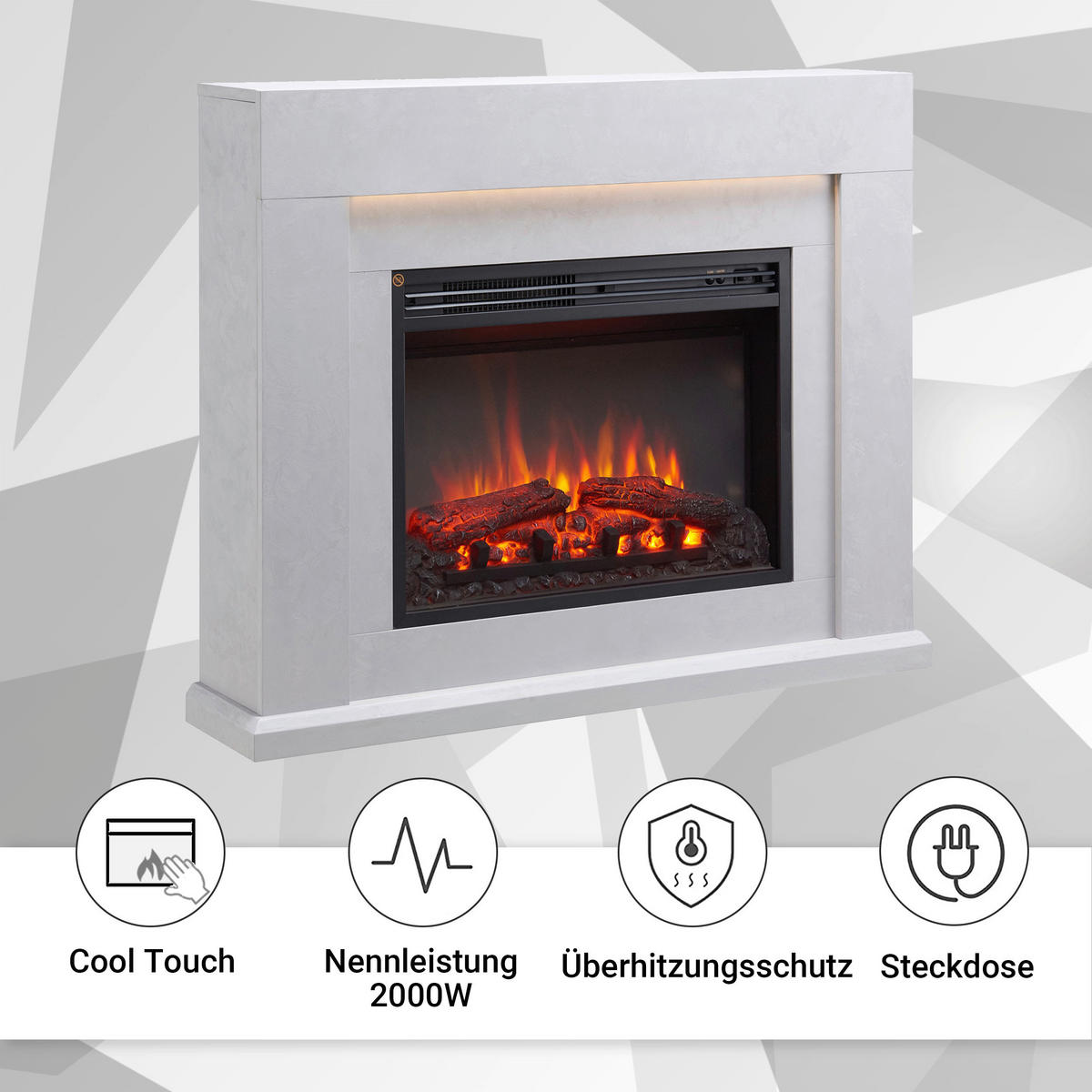 Balderia Elektrischer-Kamin Apollon EF378A-MT378B-CG Beton B/H/T: ca. 80x98x22 cm ca. 2000 W Elektro-Kamin Apollon - Beton (80,00/98,00/22,00cm) - Balderia