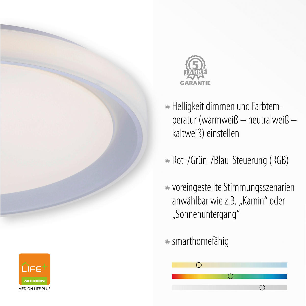 Just Light Smarte LED-Deckenleuchte LENI 15110-21 silber weiß Kunststoff H/D: ca. 7,5x51 cm 1 Brennstellen LOLAsmart-LENI - weiß/silber (51,00/7,50cm) - Just Light