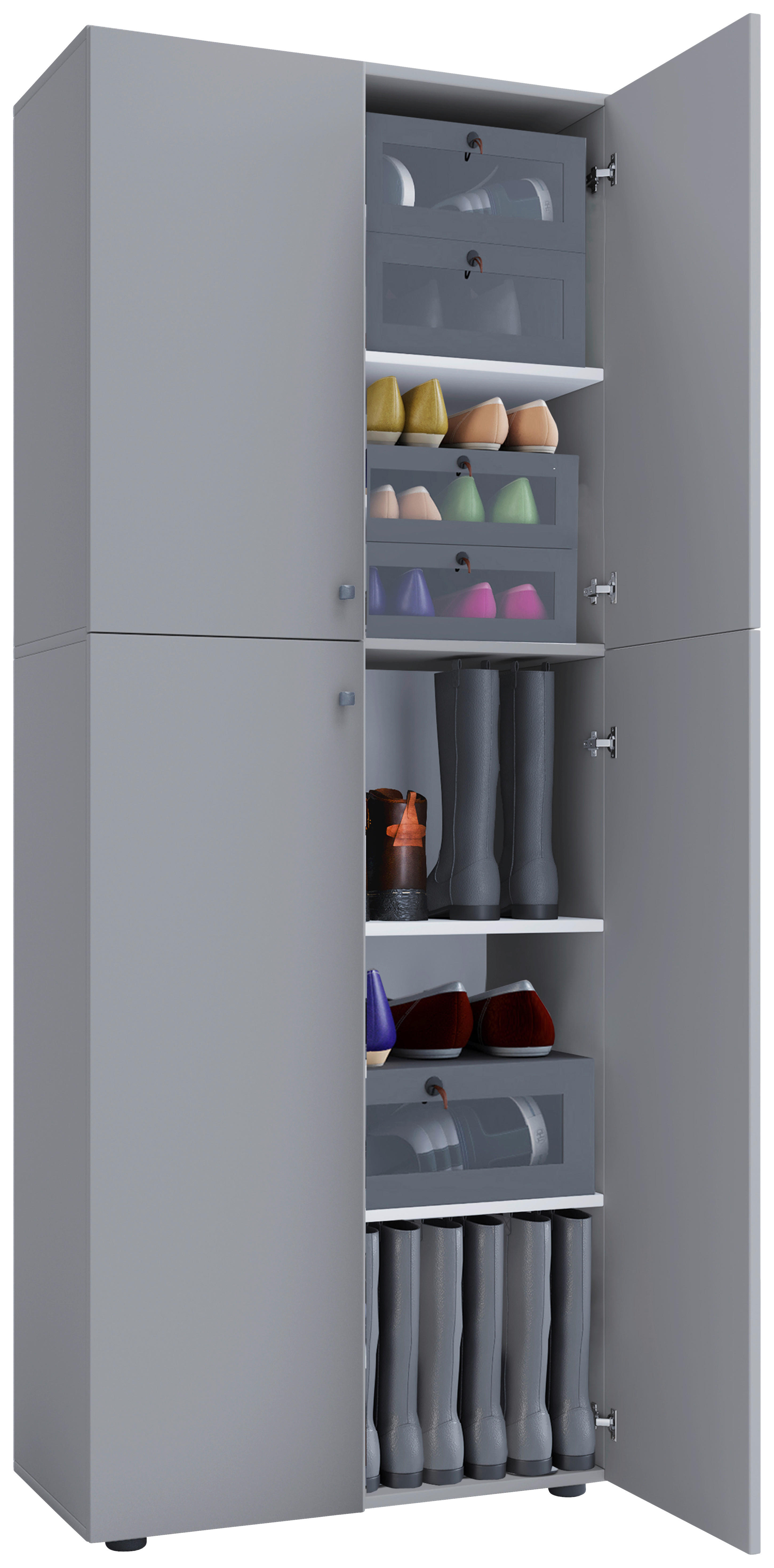 Schuhschrank Lona XXL grau weiß B/H/T: ca. 70x182x39 cm Lona XXL - weiß/grau (70,00/182,00/39,00cm) - VCM Möbel