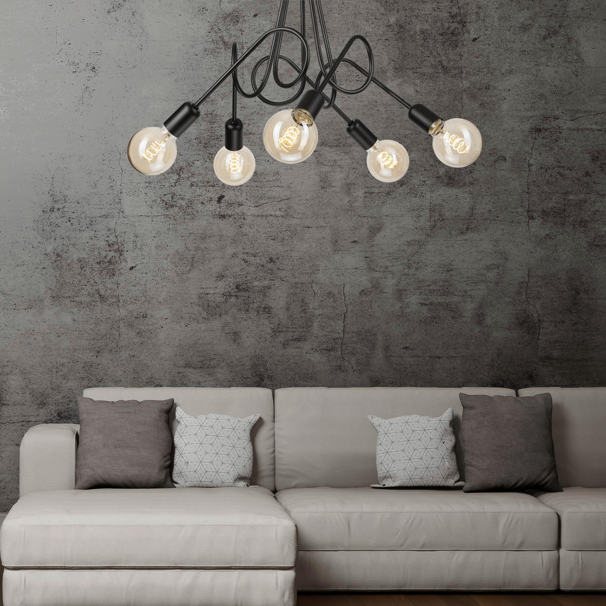 Lamkur Kronleuchter schwarz Stahl B/H/L: ca. 39x54x54 cm E27 5 Brennstellen Lizzy - schwarz (54,00/39,00/54,00cm) - Lamkur