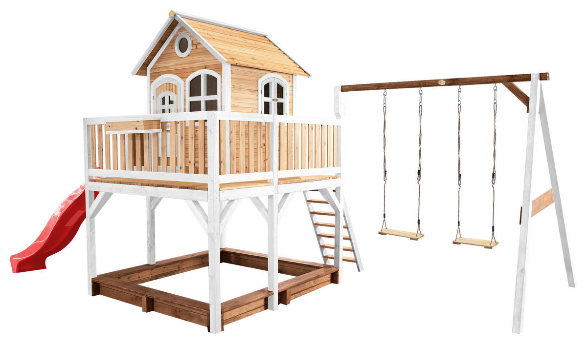 AXI Spielhaus Liam braun B/H/L: ca. 613x291x277 cm Liam - braun/weiß (277,00/613,00/291,00cm) - AXI