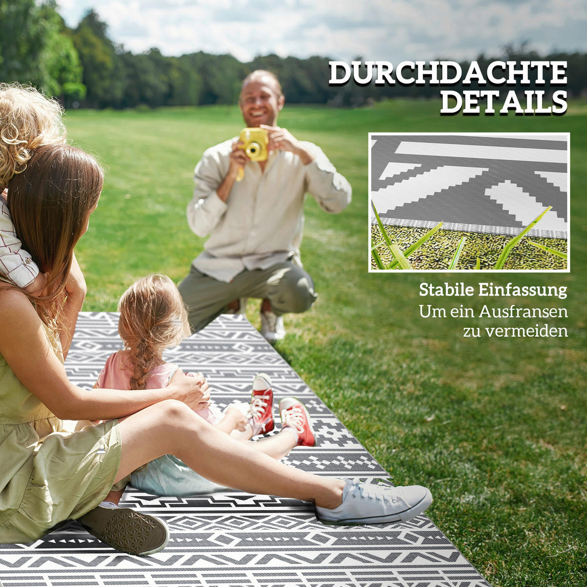 Outsunny Outdoor-Teppich weiß B/H/L: ca. 274x1x182 cm Outdoorteppich - weiß/dunkelgrau (182,00/274,00/1,00cm) - Outsunny