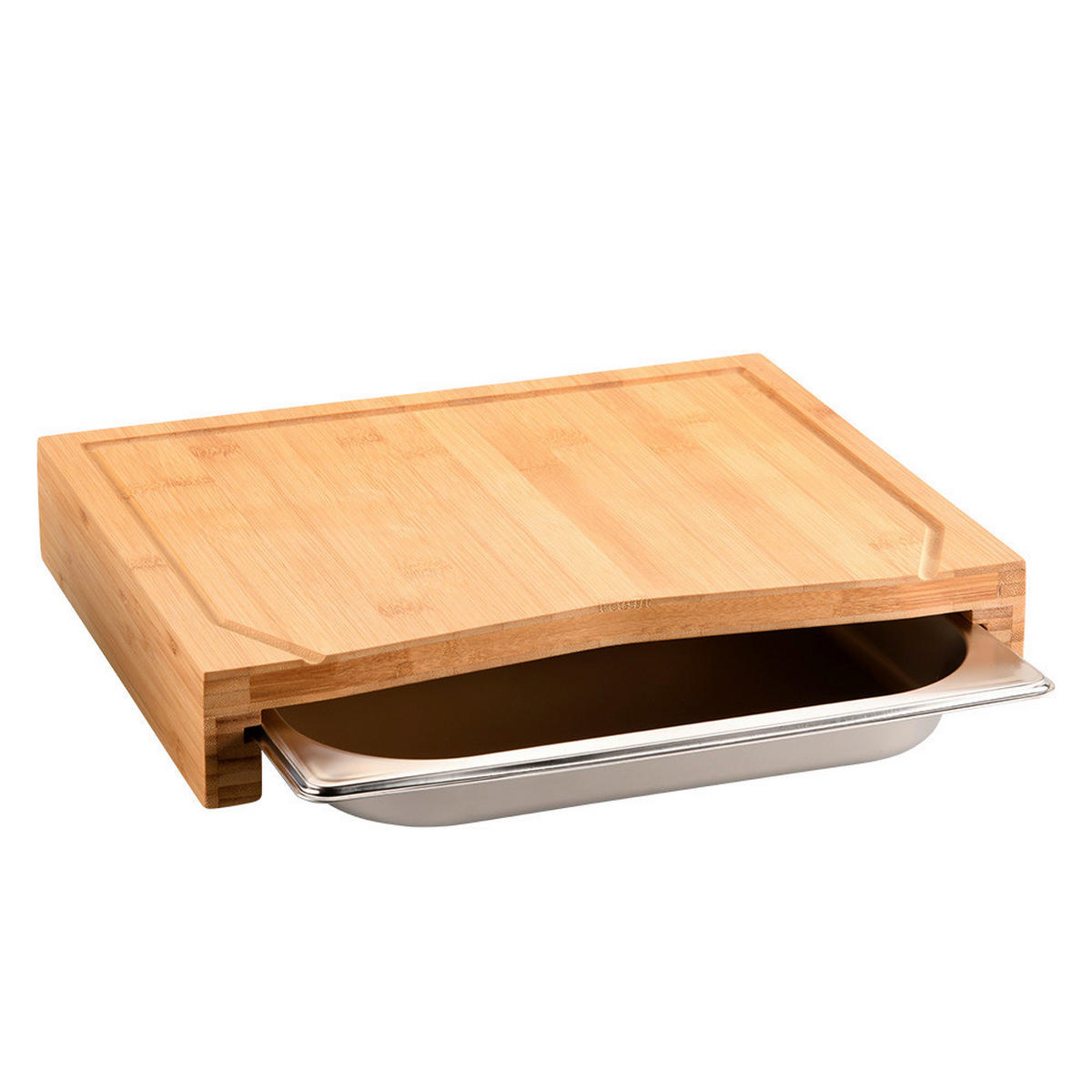 Kesper Schneidbrett Schneidbrett_mit_Auffangschale - natur/silber (36,50/28,50/6,80cm) - Kesper