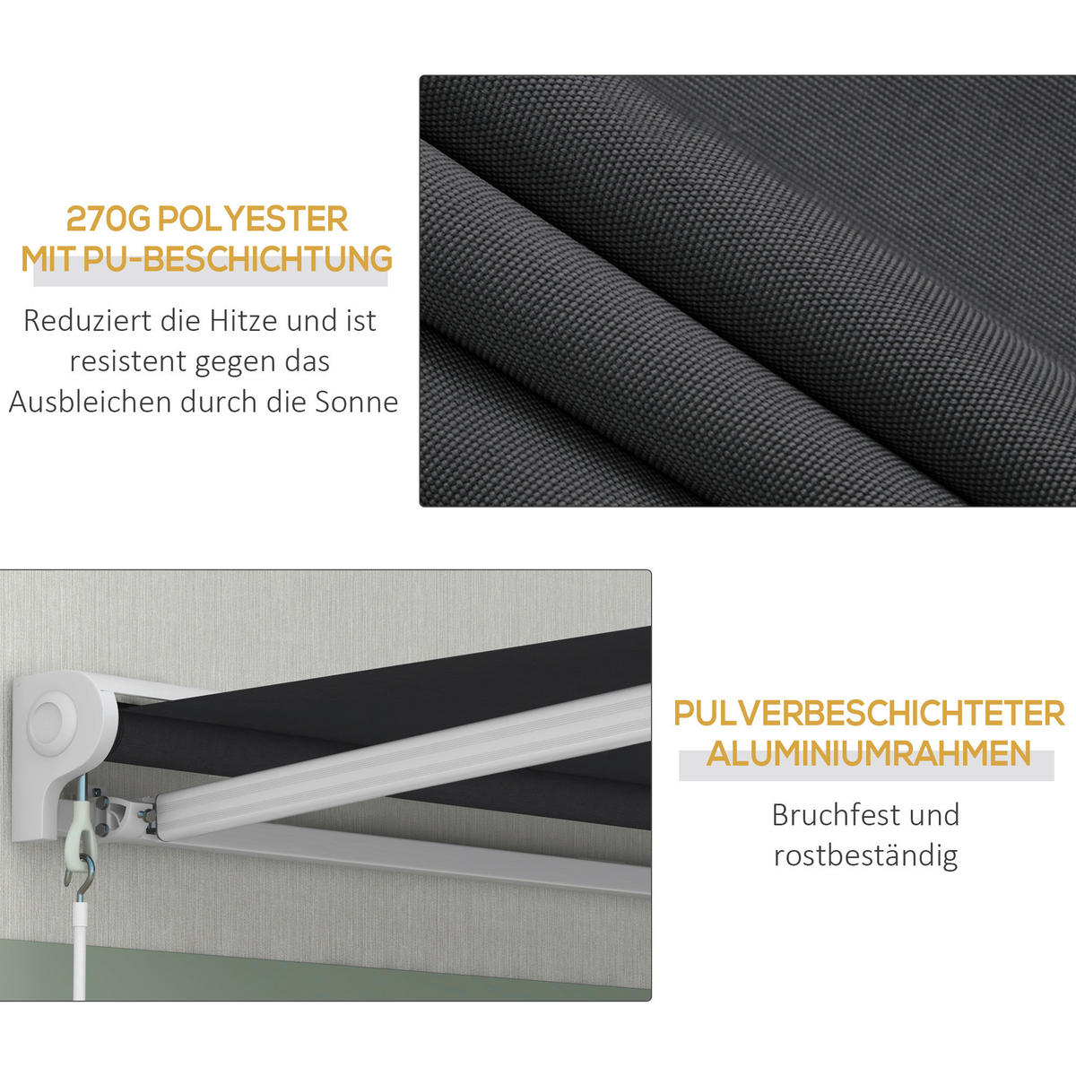 Outsunny Markise grau B/H/L: ca. 250x200x150 cm Markise - grau (150,00/250,00/200,00cm) - Outsunny