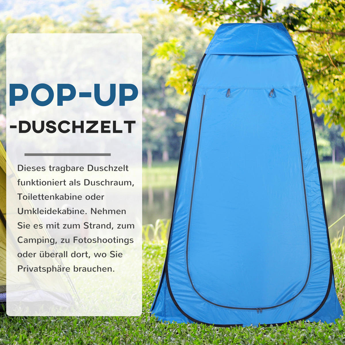 Outsunny Duschzelt blau Polyester B/H/T: ca. 120x190x120 cm Duschzelt - blau (120,00/190,00/120,00cm) - Outsunny